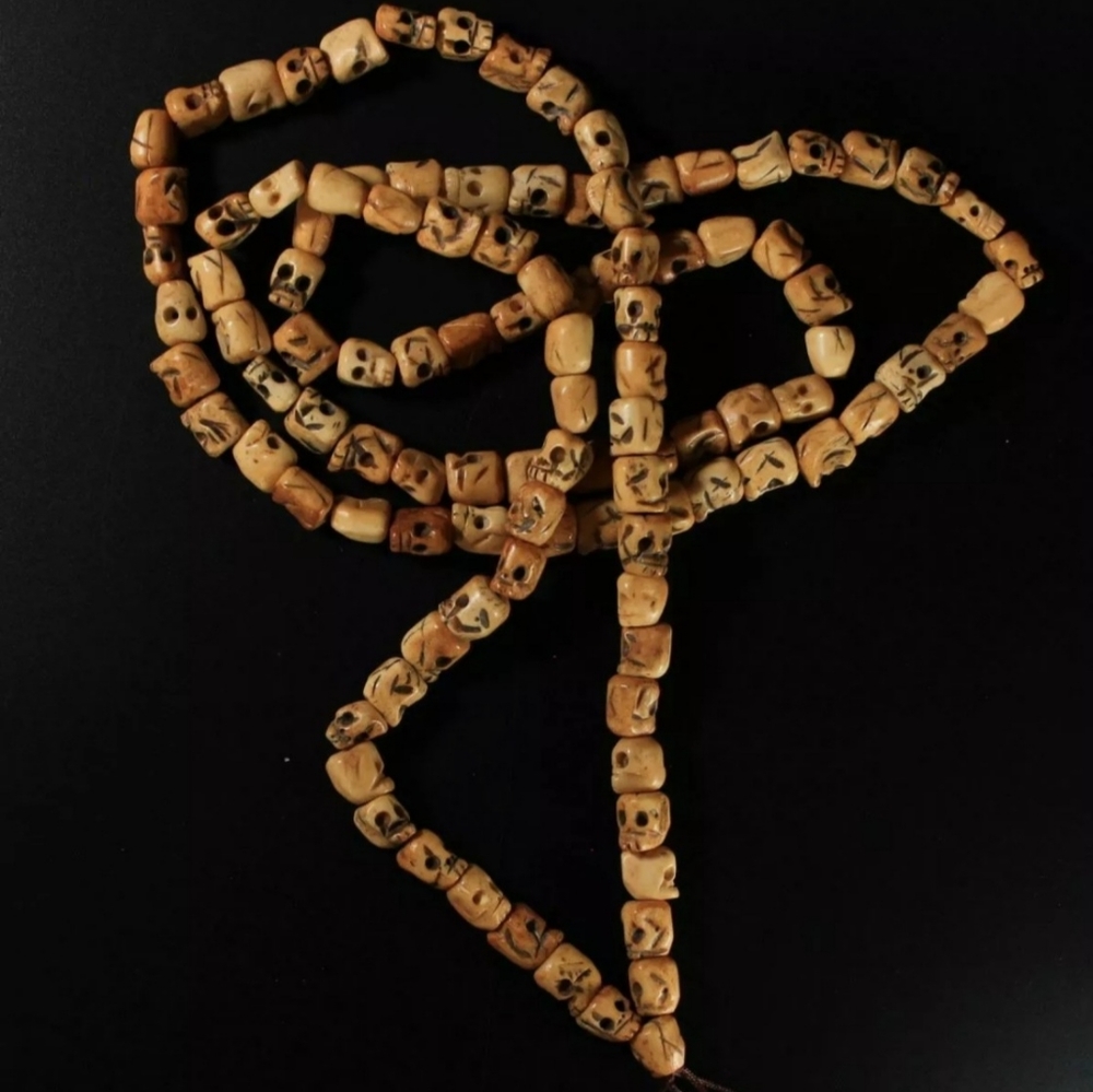 Antique 19th Cent. Tibetan Skull bone Prayer Beads Mala Rosary necklace